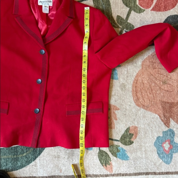 Pendleton Red 100% Wool Blazer Jacket 16 Button Up Navy Lined Embroidered - Picture 7 of 7
